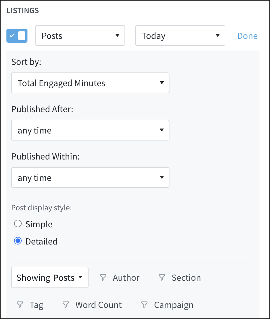 Customizing listing one for a section editor.
